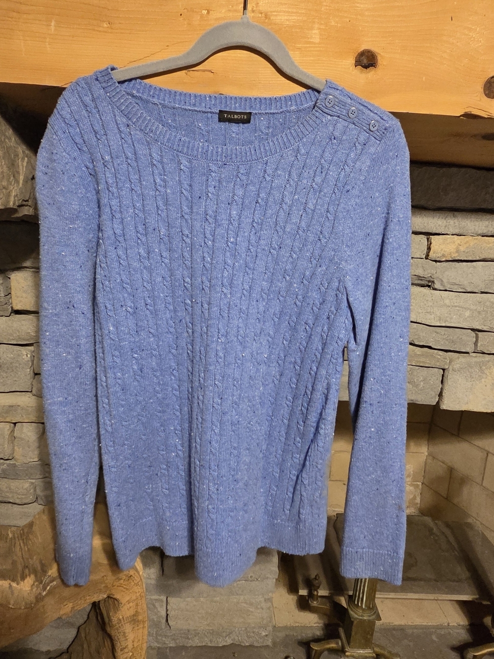 Talbots Blue Cable-Knit Button-Shoulder Sweater